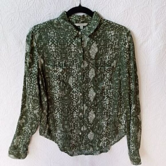 Calvin Klein Jeans Green Snake Print Button-Up Shirt Size M Womens Bohemia - Picture 1 of 9